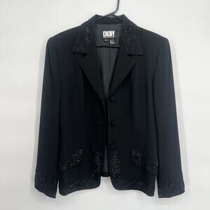 Vintage 90s 100% Wool DKNY Women Blazer Hand Beaded